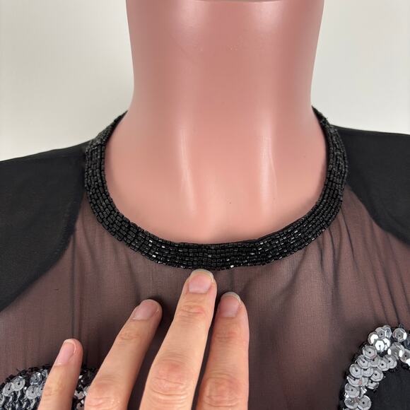 AJ Bari VINTAGE 80s Sequin 100% silk Dress Cocktail Holiday evening event retro - Picture 6 of 11